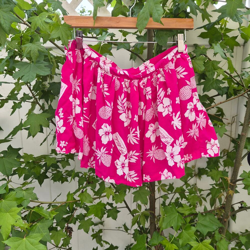 Hollister Pink Tropical Hibiscus Pineapple Mini Skirt Sz Sm Aloha Honolulu